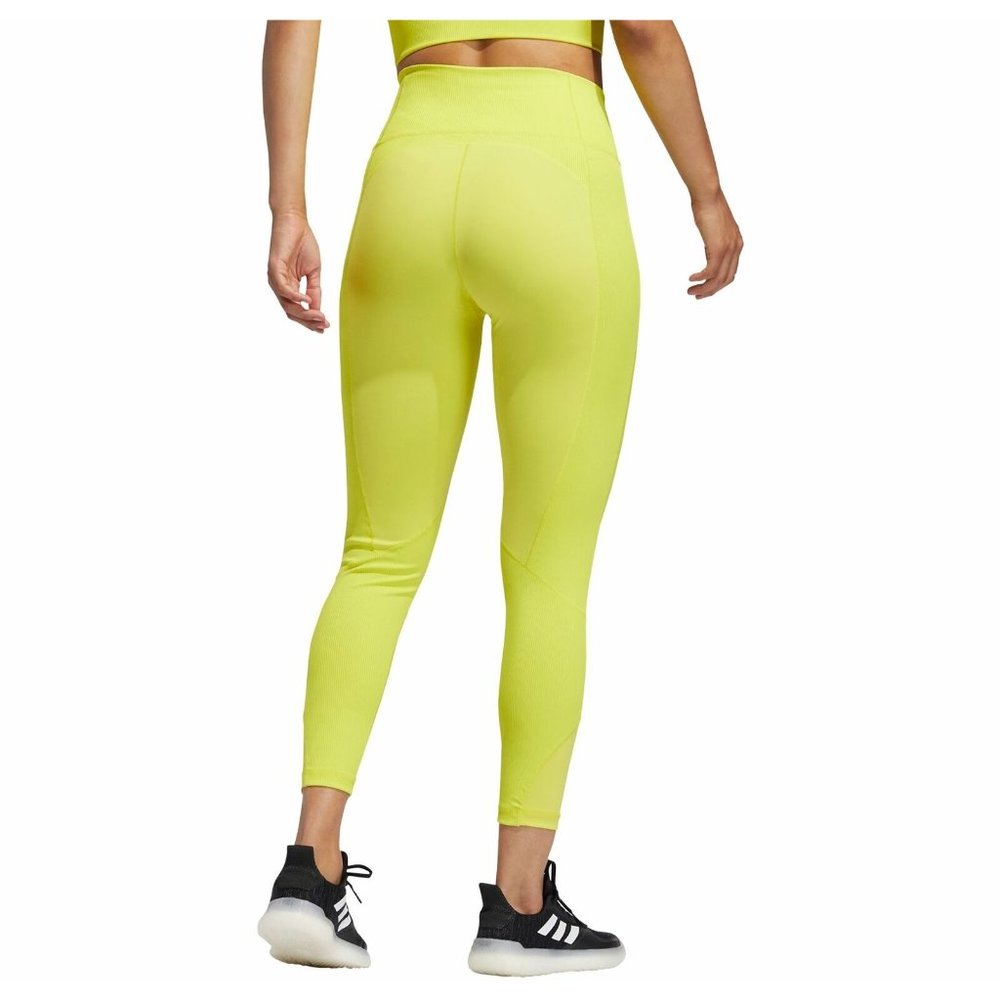 Adidas Aeroready Rib Tight Women's 7/8th High Rise Training Sport Yellow GT6256 - Picture 10 of 12
